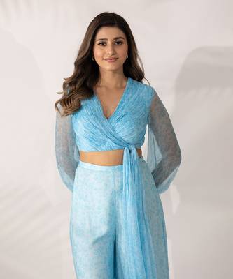 Blue himalayan poppy wrap crop top with tie-up 1