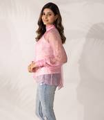 Pink cherry blossom high-neck top