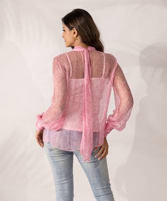 Pink cherry blossom high-neck top 3