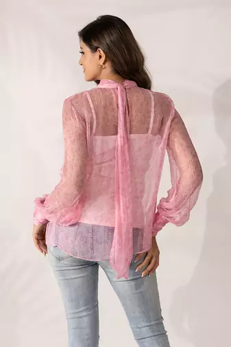 Pink cherry blossom high-neck top