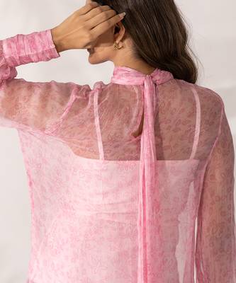 Pink cherry blossom high-neck top 4