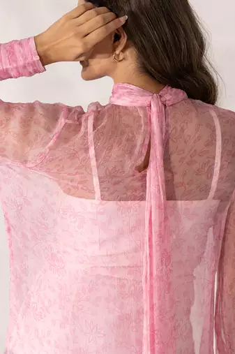 Pink cherry blossom high-neck top