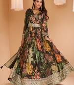 Black color floral printed georgette stitched designer suit