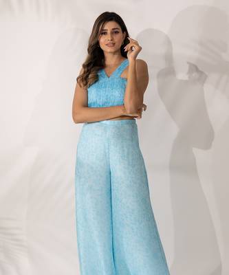 Blue himalayan poppy co-ord  crop top with pants 2