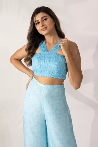 Blue himalayan poppy co-ord  crop top with pants
