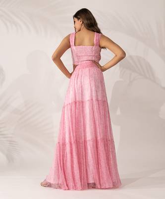 Pink cherry blossom hand pleated crop top and maxi skirt 2