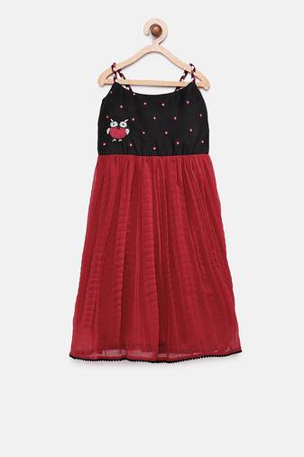 Twisha girls fit & flared dress - black & red