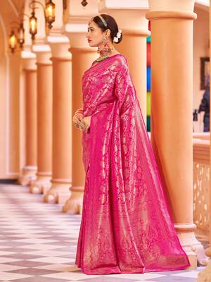Pink Kumbhi silk bland banarasi style zari weaving saree with Blouse 2
