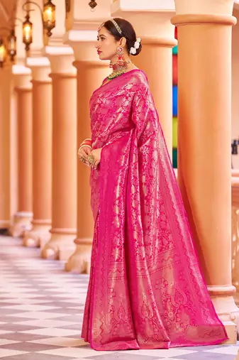 Pink Kumbhi silk bland banarasi style zari weaving saree with Blouse