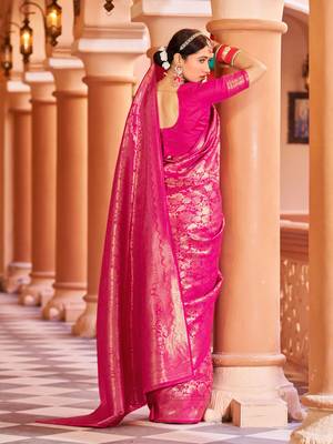 Pink Kumbhi silk bland banarasi style zari weaving saree with Blouse 3