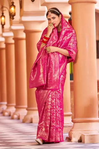 Pink Kumbhi silk bland banarasi style zari weaving saree with Blouse