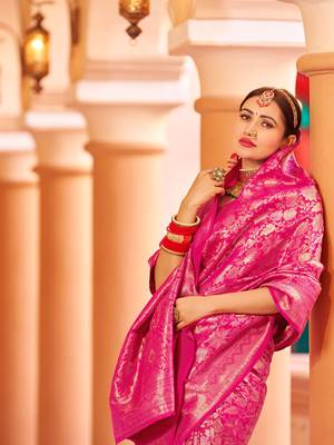 Pink Kumbhi silk bland banarasi style zari weaving saree with Blouse 5