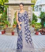 Blue Lucknowi Chikankari Cotton Blend Woven Sarees For With Blouse