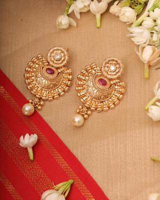 Gold Earrings with Pink Stones 1