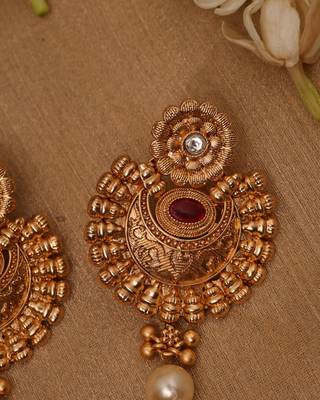 Gold Earrings with Pink Stones 2
