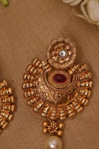 Gold Earrings with Pink Stones
