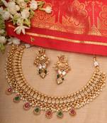 Necklace Set With Green And Pink Stone