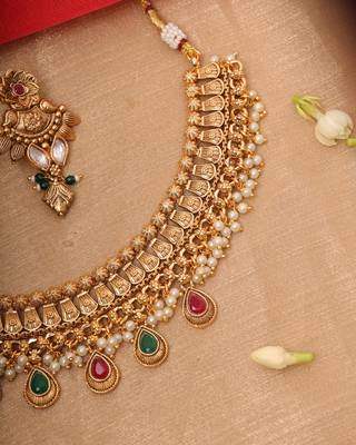 Necklace Set With Green And Pink Stone 2