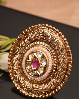 Gold Plated Kundan Ring For Festives 3