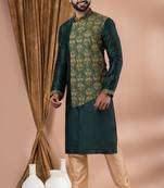 green embroidered kurta set for men