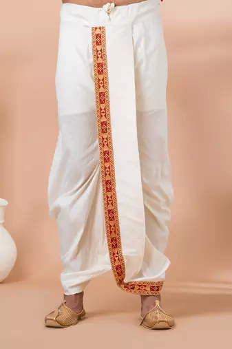 red embroidered dhoti kurta set for men