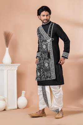dhoti and black embroidered kurta set 1