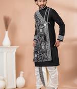 dhoti and black embroidered kurta set