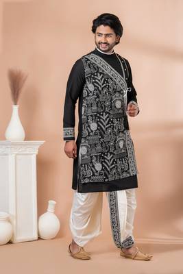 dhoti and black embroidered kurta set 2