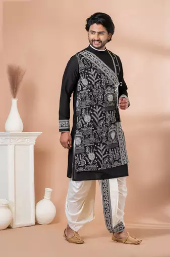 dhoti and black embroidered kurta set
