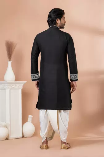 dhoti and black embroidered kurta set