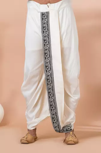 dhoti and black embroidered kurta set