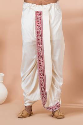 Red Viscose Thread Embroidered Dhoti and Angrakha Set 4