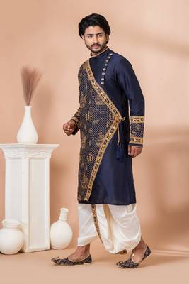 dhoti and blue embroidered kurta set 1
