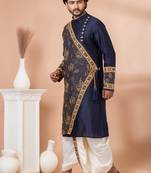 dhoti and blue embroidered kurta set
