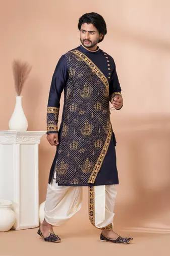dhoti and blue embroidered kurta set