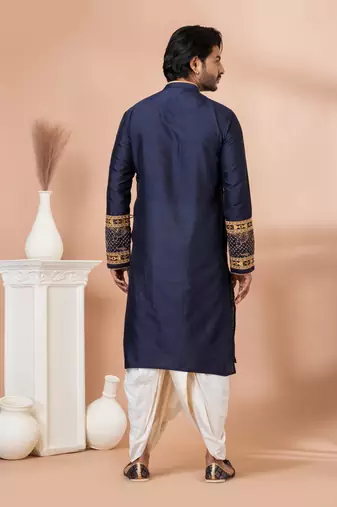 dhoti and blue embroidered kurta set