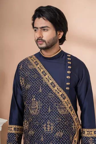 dhoti and blue embroidered kurta set
