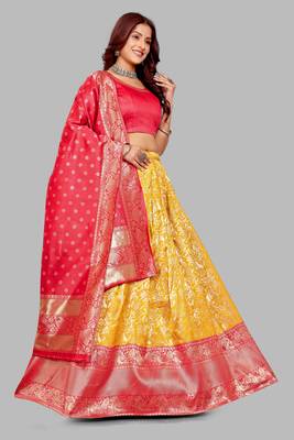 WOMEN UNSTITCHED BANARASI SILK LEHENGA CHOLI SET (HALF SAREE) 1
