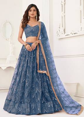 Butterfly Net Blue Lehenga Choli With Sequins Embroidery Work  1