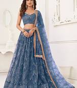 Butterfly Net Blue Lehenga Choli With Sequins Embroidery Work