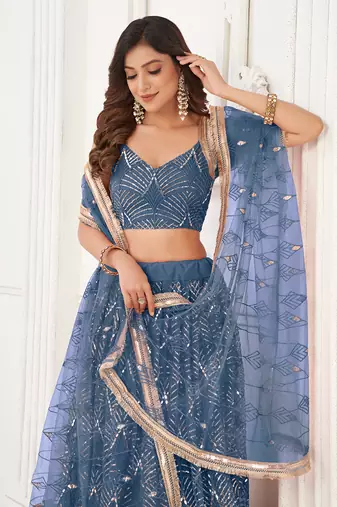 Butterfly Net Blue Lehenga Choli With Sequins Embroidery Work 