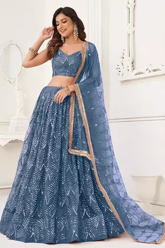 Butterfly Net Blue Lehenga Choli With Sequins Embroidery Work 