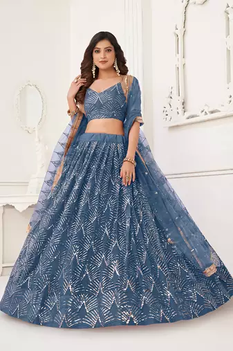 Butterfly Net Blue Lehenga Choli With Sequins Embroidery Work 