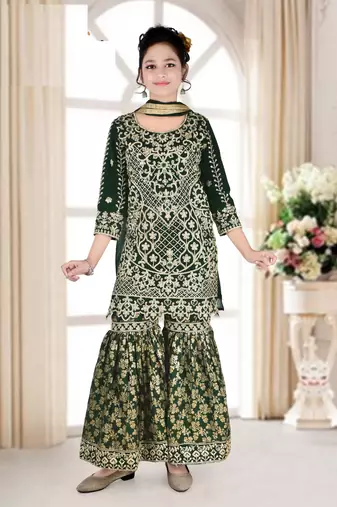 Green Kids Sharara Suit for Kids