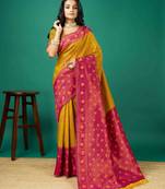 Kimisha women's mustard silk saree with unstitched blouse piece