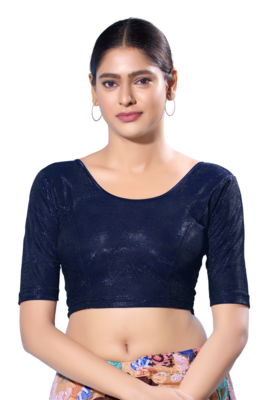 Navy-Blue Lycra Shimmer Stretchable Saree Blouse 1