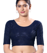 Navy-Blue Lycra Shimmer Stretchable Saree Blouse