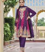 Violet  Embroidered Silk Blend Partywear Dress