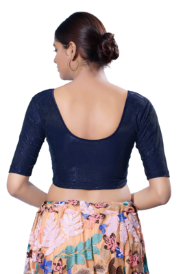 Navy-Blue Lycra Shimmer Stretchable Saree Blouse 3