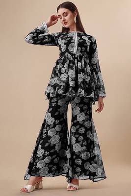 Ethnic black colour floral printed smart girlish sharara dress 1